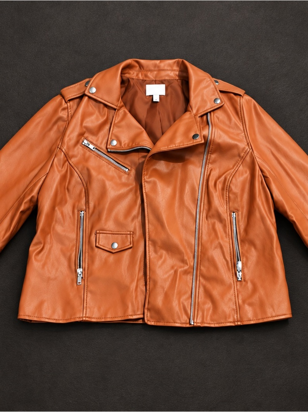 Nine West Cognac Faux Leather Moto Jacket Sz 1X - Picture 2 of 5